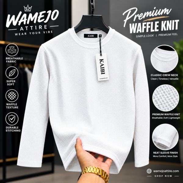 Premium Waffle Full Sleeve Tee (White)