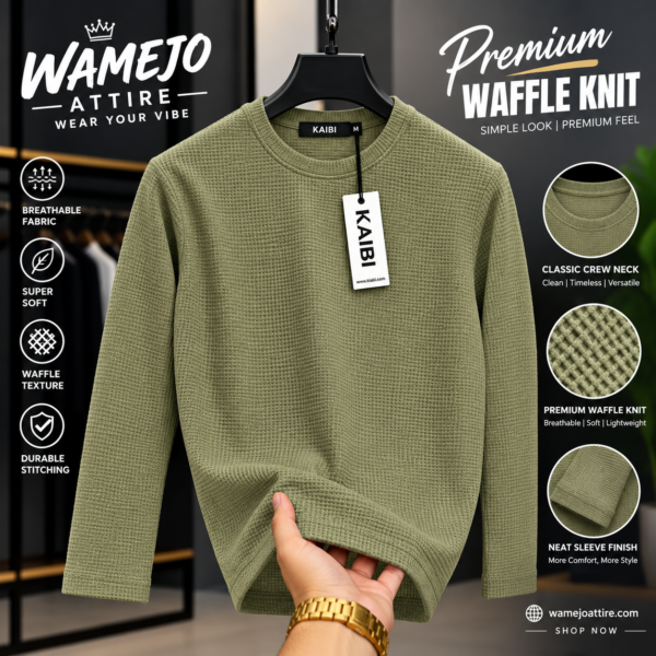 Premium Waffle Full Sleeve Tee (Olive)