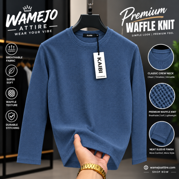 Premium Waffle Full Sleeve Tee (Petrol Blue)