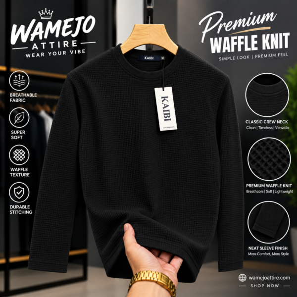 Premium Waffle Full Sleeve Tee (Black)