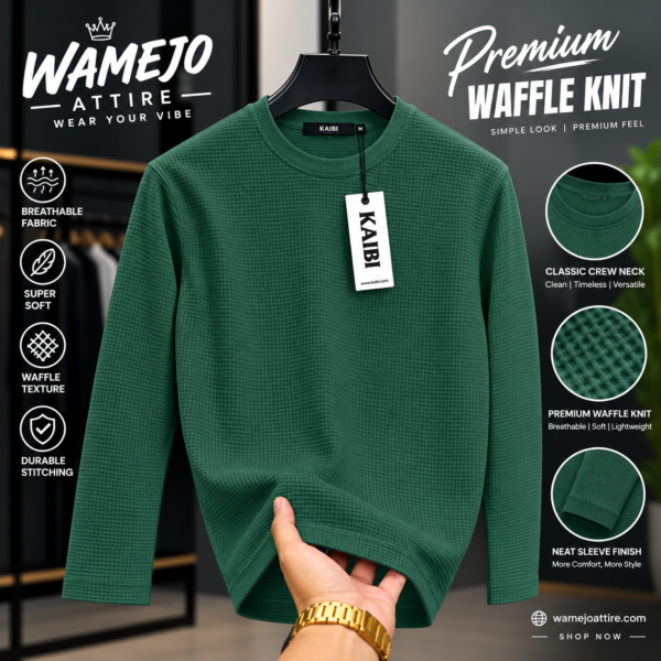 Premium Waffle Full Sleeve Tee (B.Green)