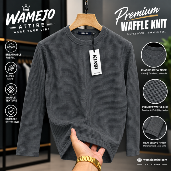 Premium Waffle Full Sleeve Tee (Charcoal)